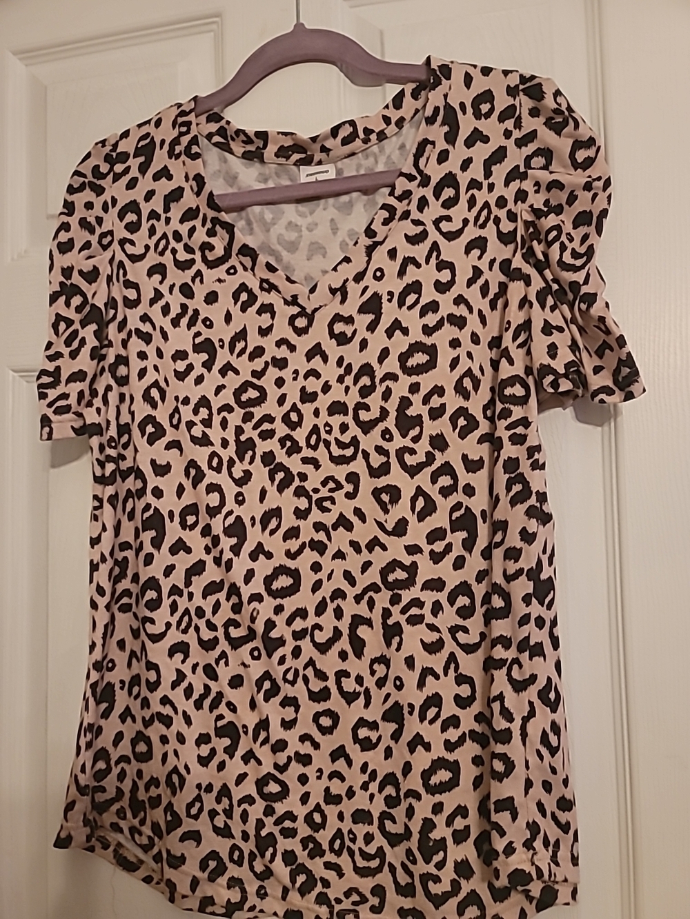 Women's V-Neck Leopard Print Blouse in Light Pink
